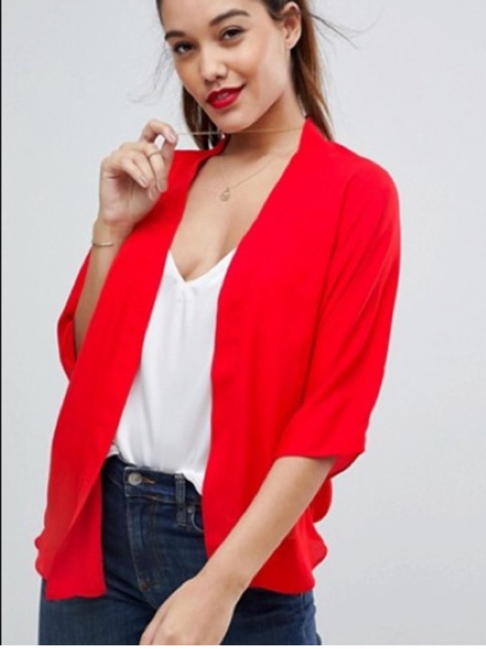 Asos Design Red Kimono Open Cardigan Size 6